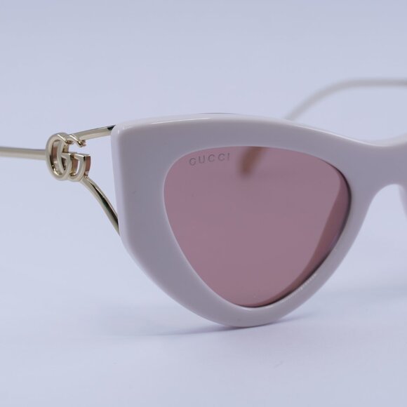 Gucci GG1565S 003 Sunglasses Shiny Ivory/Gold Cat Eye Frame, Red Lenses - Picture 9 of 11